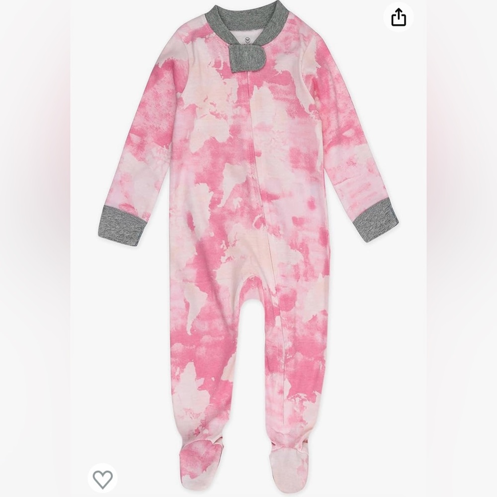 NWOT HonestBaby Non-Slip Footie PJ Rose Colior World watercolor pink tie dye 12m